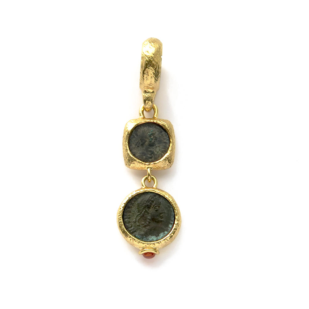 Two Roman coins pendant with Garnet