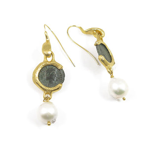 Roman coins & pearls earrings
