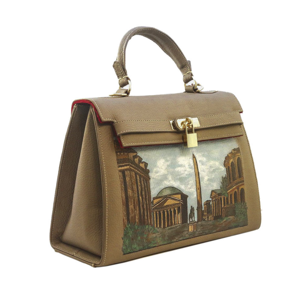 Roman Pantheon one of a kind hand painted calfskin